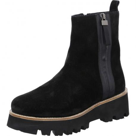 Bottines KOPENHAGEN 16713-01 cuir Velours noir  à enfiler + ZIP semelle épaisse et crantée mode femme