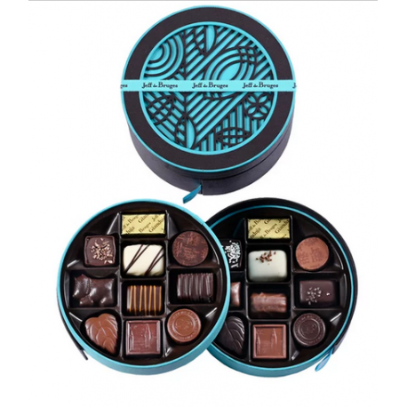 Boite ronde marron de 250g chocolats fourrés