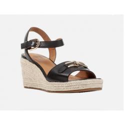 Sandale femme compensée Corde PANAREA GEOX - D45UYC cuir noir motif doré sur l’avant du pied