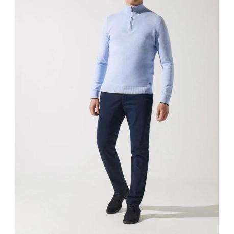 Pull col zippé camionneur bleu ciel