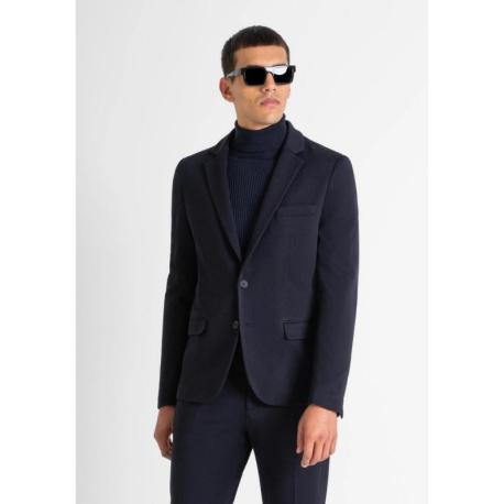 VESTE « ASHE » SUPER SLIM FIT MARINE EN VISCOSE MÉLANGÉE