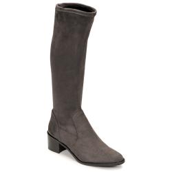 Botte Femme en strech JOLIE grise talon 4,5cm cerclage métal au talon en déco