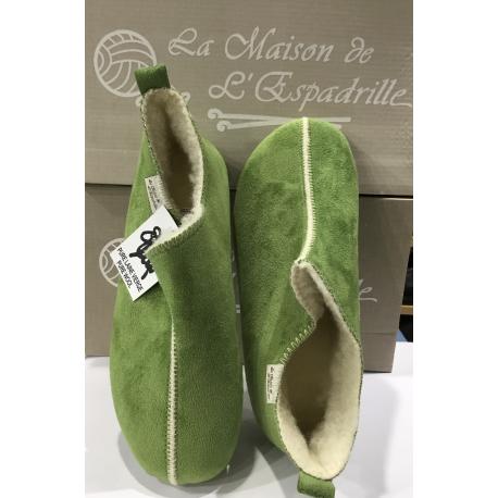 Pantoufle la Maison de l’Espadrille 6030 VERT chausson fourré pure laine vierge