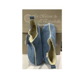 Pantoufle la Maison de l’Espadrille 6030 BLEU CIEL chausson fourré pure laine vierge