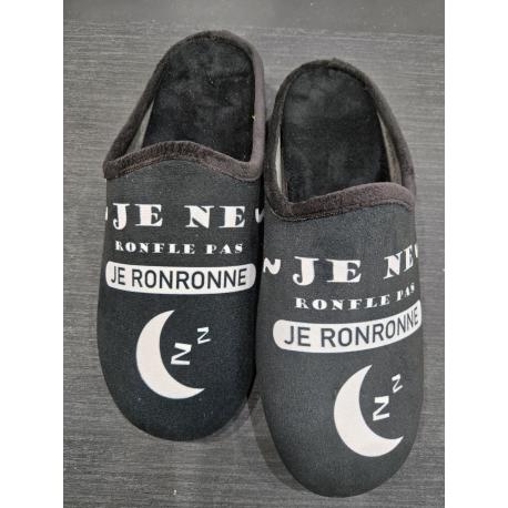 Mule d'intérieur fantaisie Homme 24-105 LA MAISON DE L'ESPADRILLE Noir "Je Ronronne"