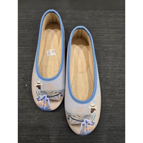 Ballerine Bleu Dame assise au chapeau 2030 MAISON DE L'ESPADRILLE