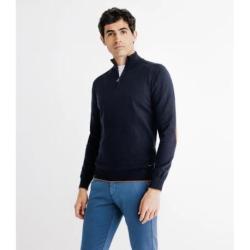 IZAC Pull coton/cachemire col zippé bleu marine